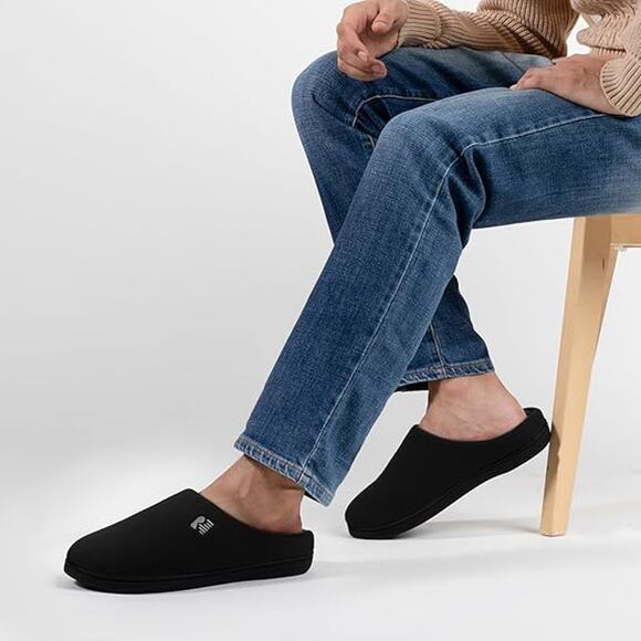 RockDove Mens Size 9-10 Black Gray Slippers Slip on Round Toe House Shoes main image 6